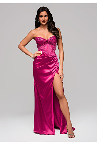 OMBRE Βραδινό φόρεμα LA-OM-DLR157 - φούξια
