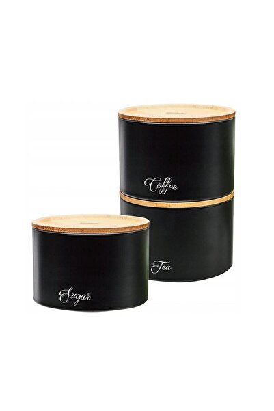 Kinghoff Coffee, tea, sugar containers, made of steel-bamboo, black, Klausberg