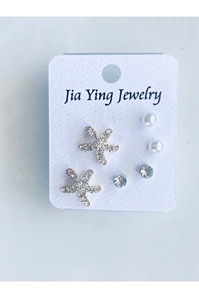 Ustaeller Earring Set (3 Pairs of Earrings) with Star Shape, with Pearls and Stones