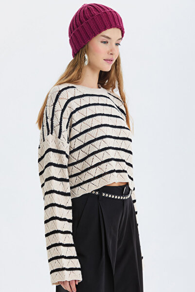 Clandestino Knitted Folded Unisex Winter Beanie Purple