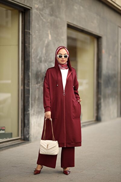NS Moda Hijab Epaulet Suit Burgundy