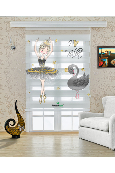 Yznhome Çocuk odası - Balerin Kız ve Kuğu Desenli Zebra Perde - YZN-705