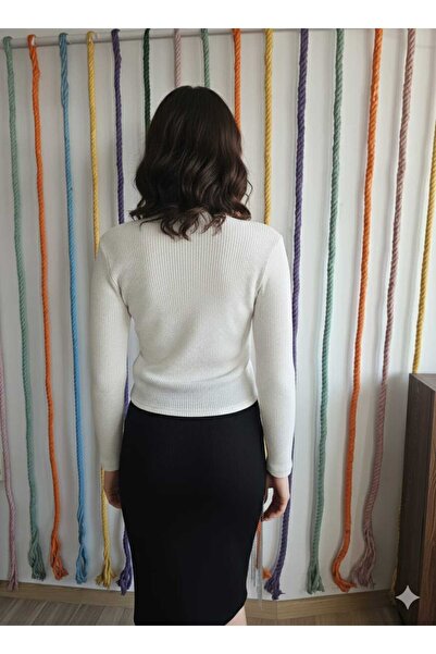 HOFY 1587 Double-Breasted Soft Knit Blouse with Lace-Up Detail