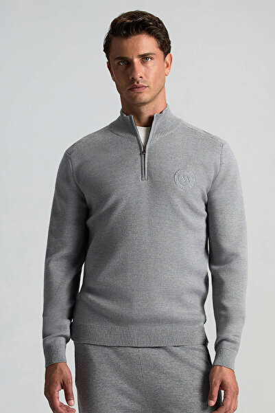 Hemington Açık Gri Fermuarlı Merino Yün Activewear Triko