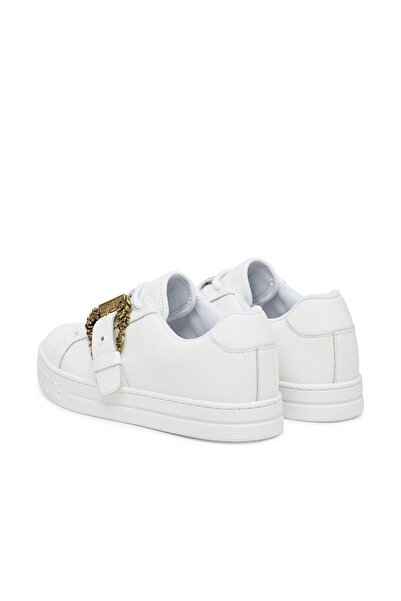 Versace Women's Court 88 Dis. Sk9 Buckle Sole Sneaker with Embossed Writing - White