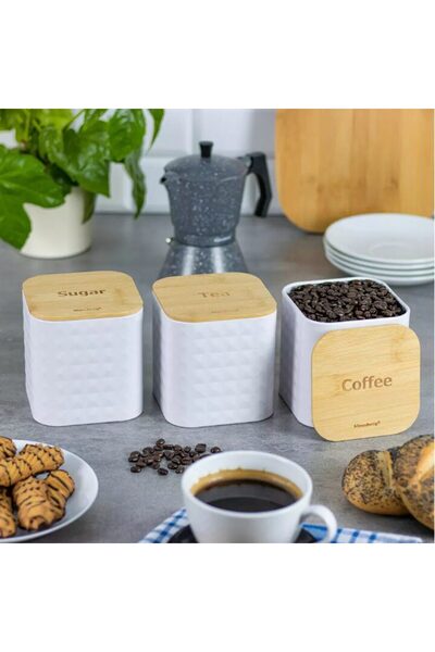 Klausberg Containers for coffee, tea, sugar, stainless steel-bamboo, white,
