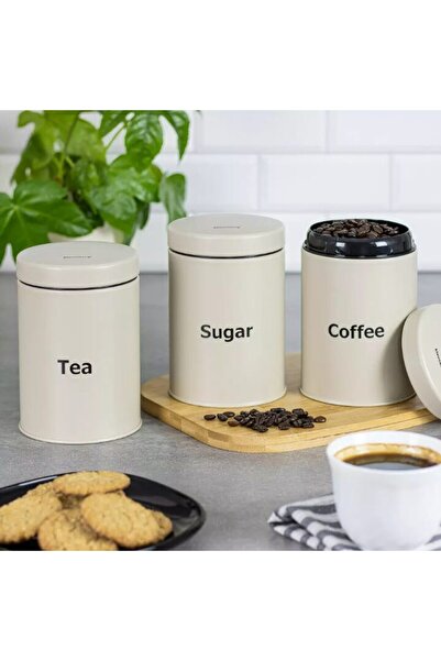Klausberg Set of 3 containers for coffee, tea, sugar, stainless steel, beige,