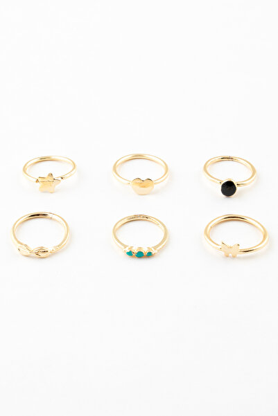 Sortie Aksesuar مجموعة خواتم مينا مكونة من 6 قطع مع أشكال قلب الفراشة والنجمة