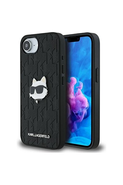 Karl Lagerfeld Husă pentru iPhone 16e, piele rigidă cu monogramă, neagră