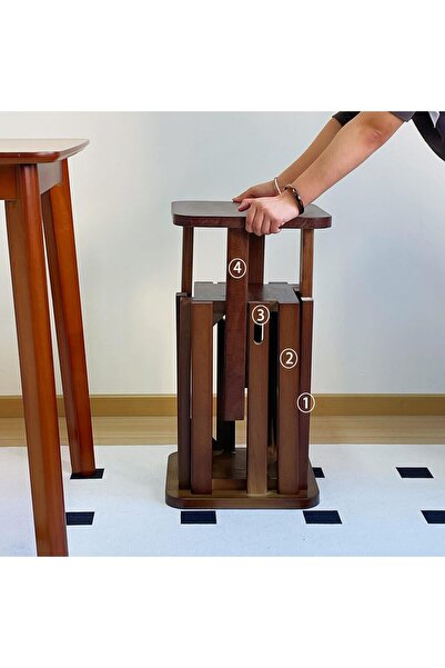 XINYUEMAIC Stackable stool set with 4 wooden chairs, 18 inch chairs nested within a durable coffee table