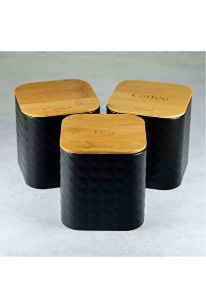 Klausberg Set of 3 kitchen containers, stainless steel-bamboo, black with iridescence,