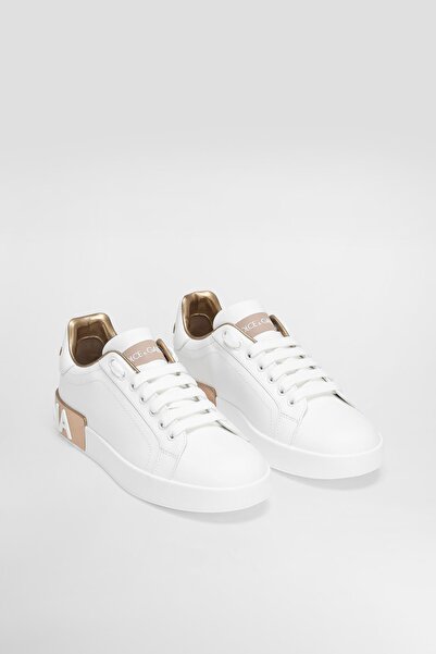 Dolce&Gabbana Women's Metallic Sole Detailed Leather Sneakers - White/Gold