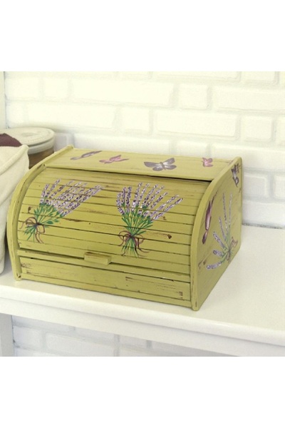 Decoratiuni Vintage Casa Retro Cutie clasica pentru paine, Lavanda, pictata manual, multicolor, fara tocator, 39 cm* 18 cm * 27 cm