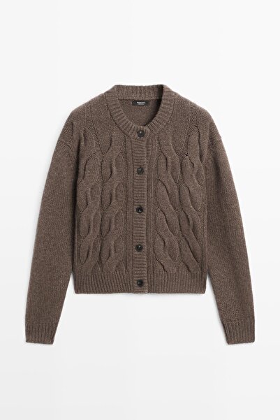 Massimo Dutti Yün karışımlı saç örgülü hırka