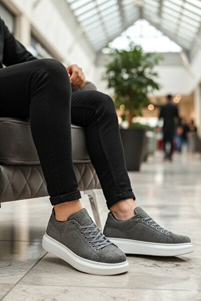 LUXEON Men's Gray White Casual Lace-Up Suede Sports Shoes High Thick Sole Comfortable Stylish Comfortable Sneaker