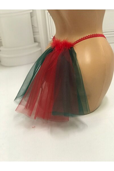 NSMLİFE Коледа, Нова година, подарък, червен кадифен гръб, тюл, пера, танга, стринги