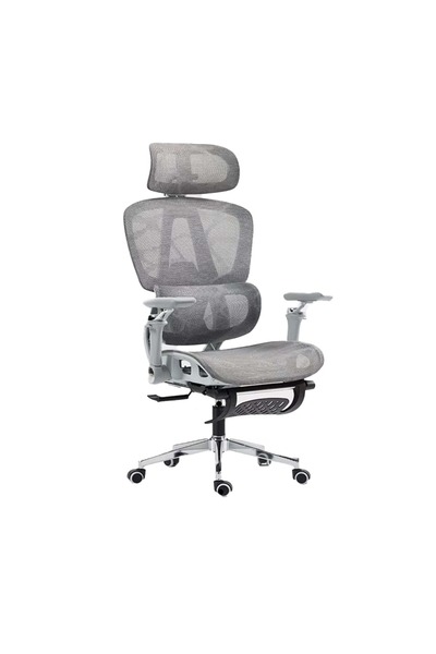 Timebox Scaun de birou Ergo din plasă, brațe 9D, tetieră 8D, scaun glisant lombar 3D, bază din aluminiu la 360°, gri