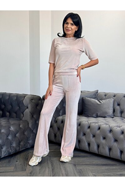 RAMONA BADESCU EXCLUSIVE Fine velvet tracksuit with short-sleeved blouse and flared pants