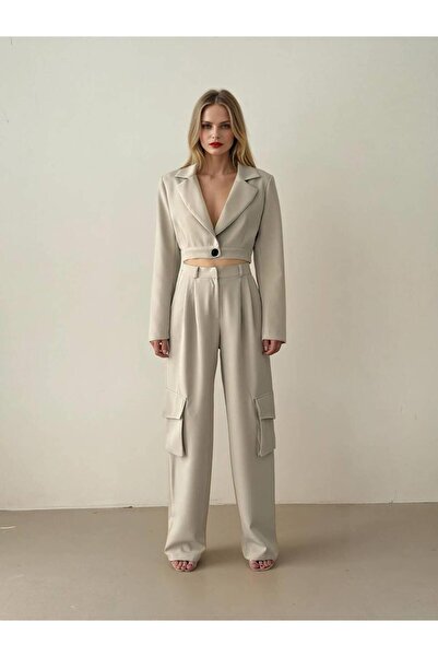 Coral Kısa Ceket Kargo Pantolon Takım 11860 Bej