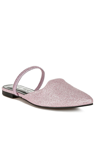 london Rag Women Glitter Faux Leather Flat Mules in Pink