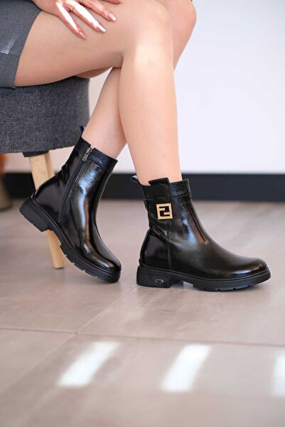 Cooliza 38101 Hakiki Deri Termo Taban Günlük Rahat Kadın Topuklu Bot Ayakkabı