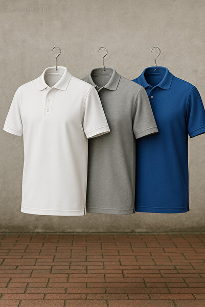 Nu Pack of 3 Polo Shirts – White, Grey, Blue
