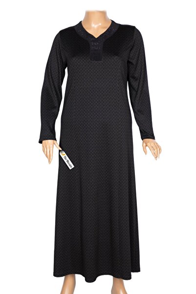 HESNA Women's Buket Plus Size Devore Cup Winter Black Dress