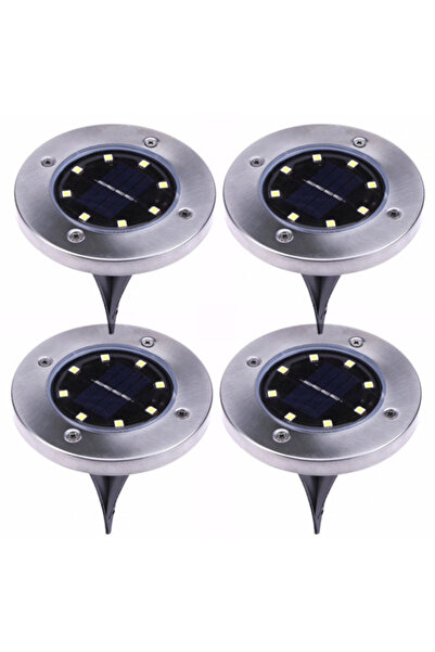 Alex Set 4 Lampi Solare metalice Argintii Disk Lights pentru gradina