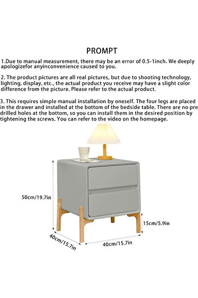 XINYUEMAIC Modern minimalist bedside table, solid wood edge table with 2 drawers, leather storage cabinet