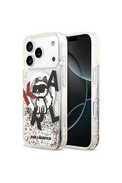 Karl Lagerfeld Carcasă pentru iPhone 17 Pro, cu sclipici lichid și logo Choup...