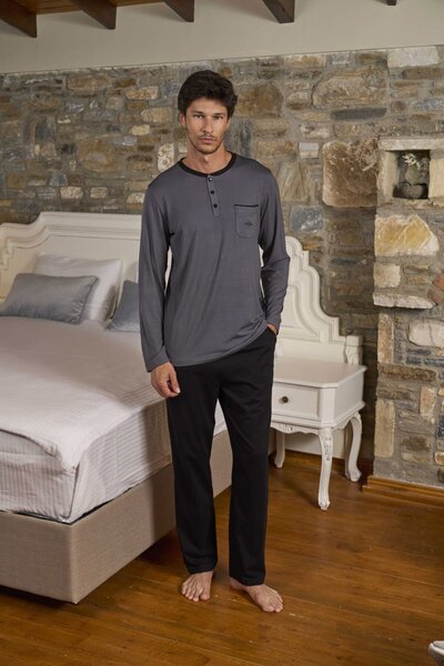 Cossy By Aqua Long Sleeve Men's Pajama Set Cossybyaqua 26165 Anthracite-2Xl