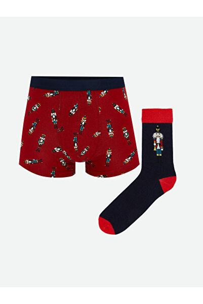LC Waikiki Yılbaşı Temalı Erkek Boxer ve Çorap