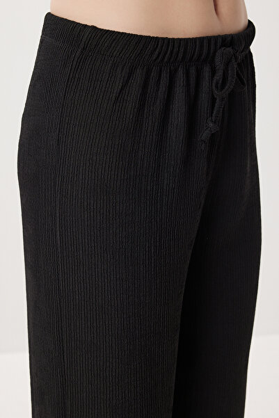 Lovelyİstanbul Wide Leg Crinkle Knitted Trousers Lci0057 Black