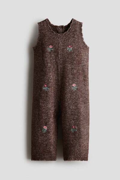 H&M Embroidery-detail knitted romper suit