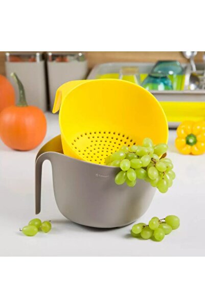 KASSEL Bowl with removable strainer, gray, yellow, 23cm,