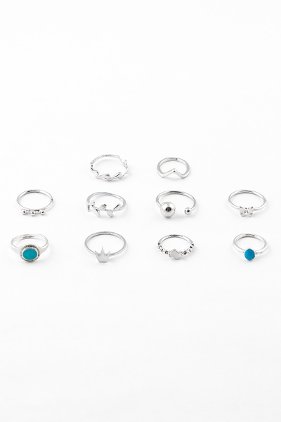 Sortie Aksesuar مجموعة خواتم مكونة من 10 قطع مطلية بالمينا بأشكال الفراشة وال...