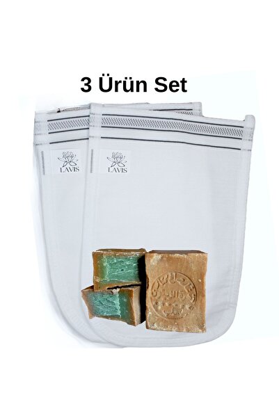 Banyo Hamam Kesesi 2adet Halep Sabunu 1 adet Set Peeling - Ölü Deri Soyucu, Pürüzsüz & Işıltılı Cilt