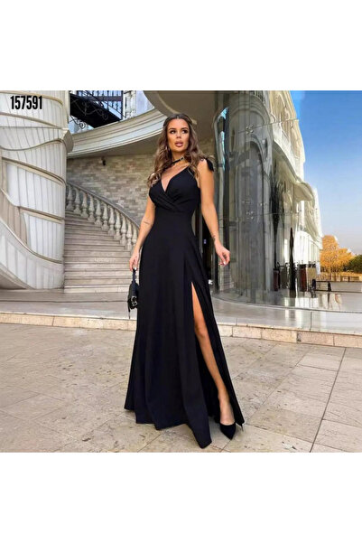 moda wanilia Γυναικείο φόρεμα με λουράκια διπλό πέτο λαιμόκοψη Janjan Crepe L...