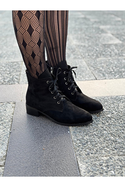 LOVE SHINE Elvaira Bağcıklı Süet Kadın Bot Modern ve Rahat Büyük Numara