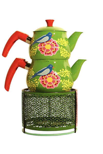 DEDEMİN EMAYELERİ El Boyama Isıtıclı Çaydanlık Takım