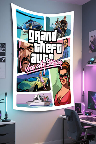 RUGRUMBA Tapiserie de perete GTA cu imprimeu – Tematică pentru jucători, țesă...