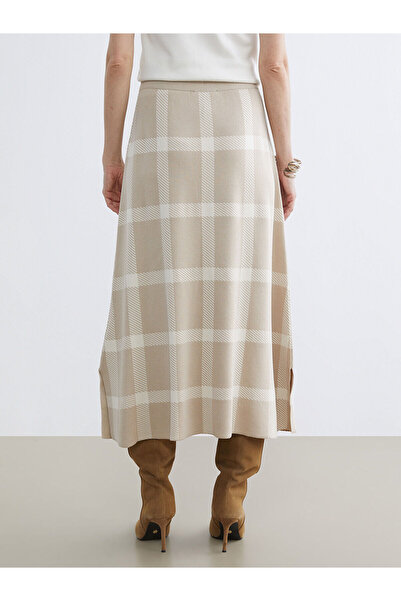 LC Waikiki Özmarka New Season Elastic Waist Plaid A-Line Knit Skirt