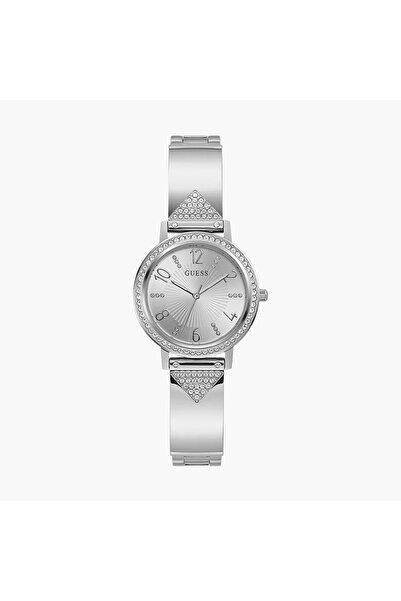 Guess ساعة فضية تناظرية بسوار من الفولاذ المقاوم للصدأ - GW0474L1