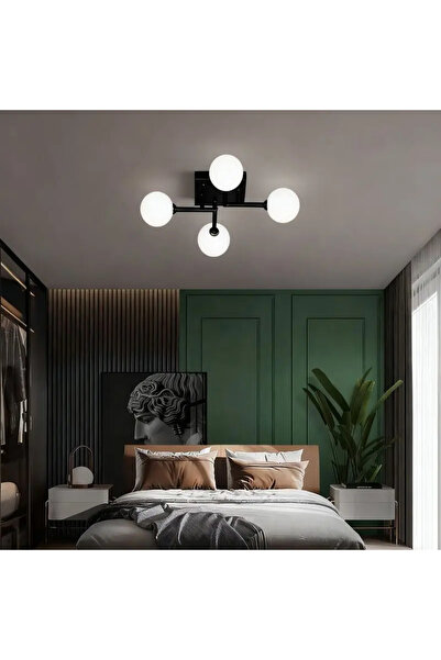 luminastar Black chandelier with white glass globes, E27 sockets, size 54x54x18 cm