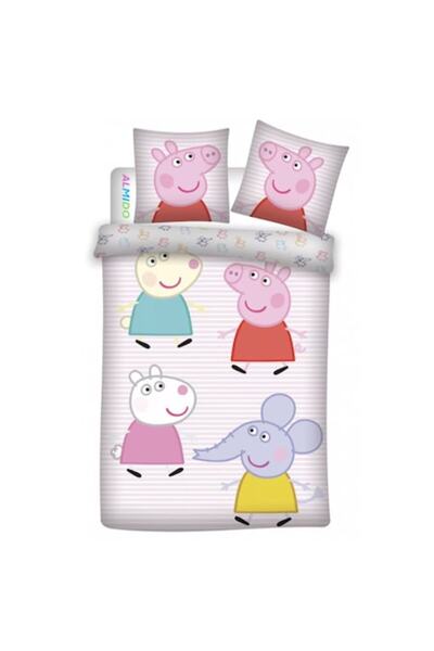 Almido Children's Bedding Set, Peppa Pig and Friends, Duvet Cover and Pillowcase, 100x135 cm, 40x60