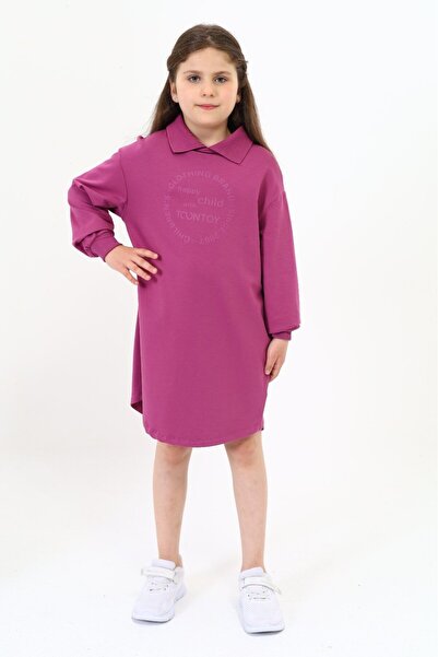 Toontoy فستان بناتي مطبوع قصة فضفاضة برقبة بولو وأكمام طويلة -