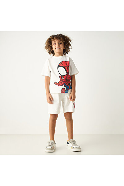 Marvel Spider-Man Print Shorts with Drawstring Closure and Pockets