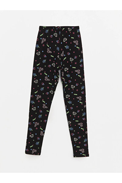 LC Waikiki Μακρύ κολάν για κορίτσια LCW Kids Black Elastic Waist με τύπωμα