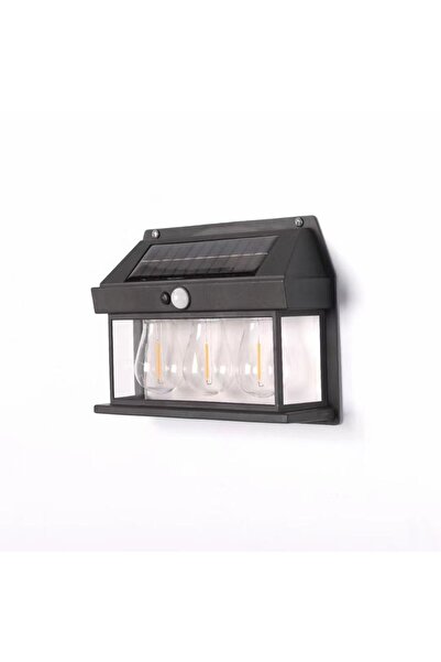 RFAN Lampă de perete pentru exterior, cu panou solar și senzor de mișcare, model 686035, IP65, lumină caldă, neagră