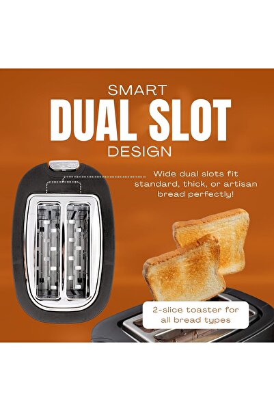 NEXSO 2 Slice Bread Toaster 750W - 7 Browning Levels, Reheat/Defrost/Cancel, Automatic Pop-Up